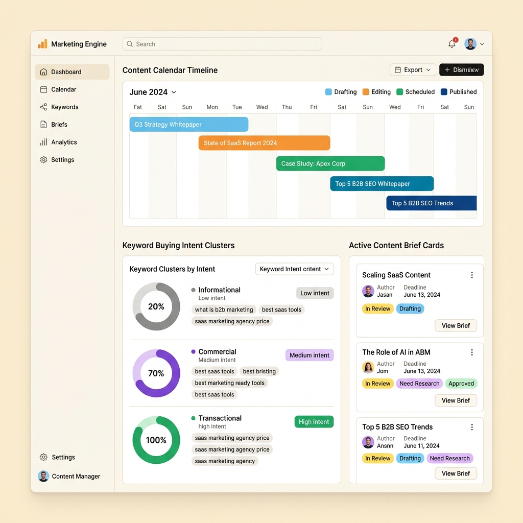 Content Engine Calendar & Intent Briefs